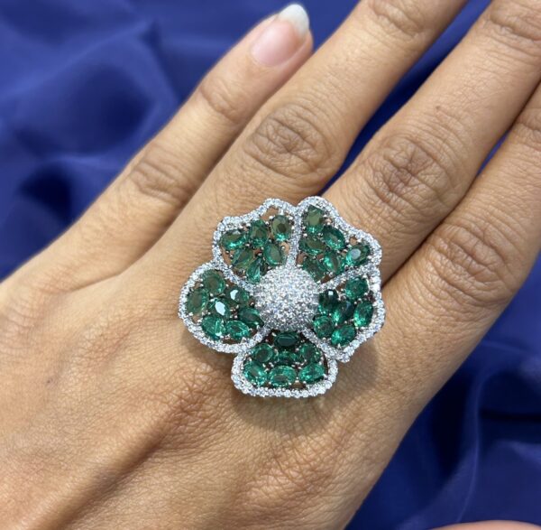 Emerald Flora Diamond Cocktail Ring - Image 2